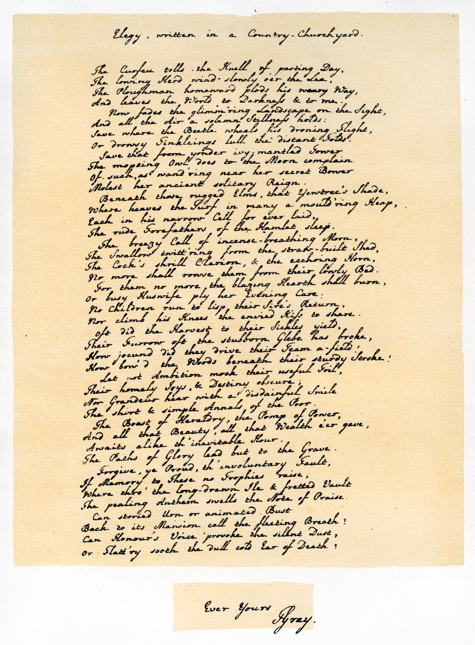 Elegie, geschreven in een landelijk kerkhof door Thomas Gray