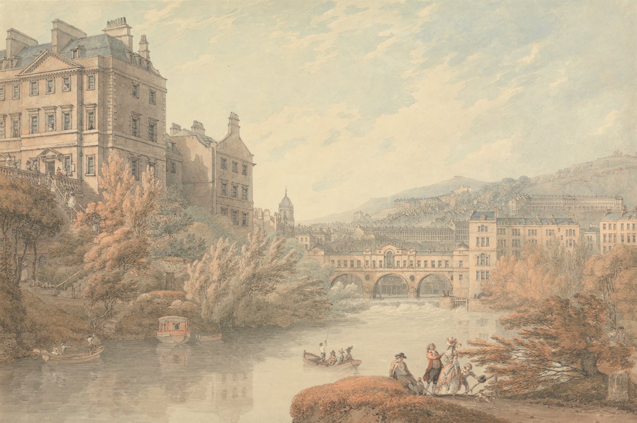 Uitzicht op Bath vanuit Spring Gardens door Thomas Hearne