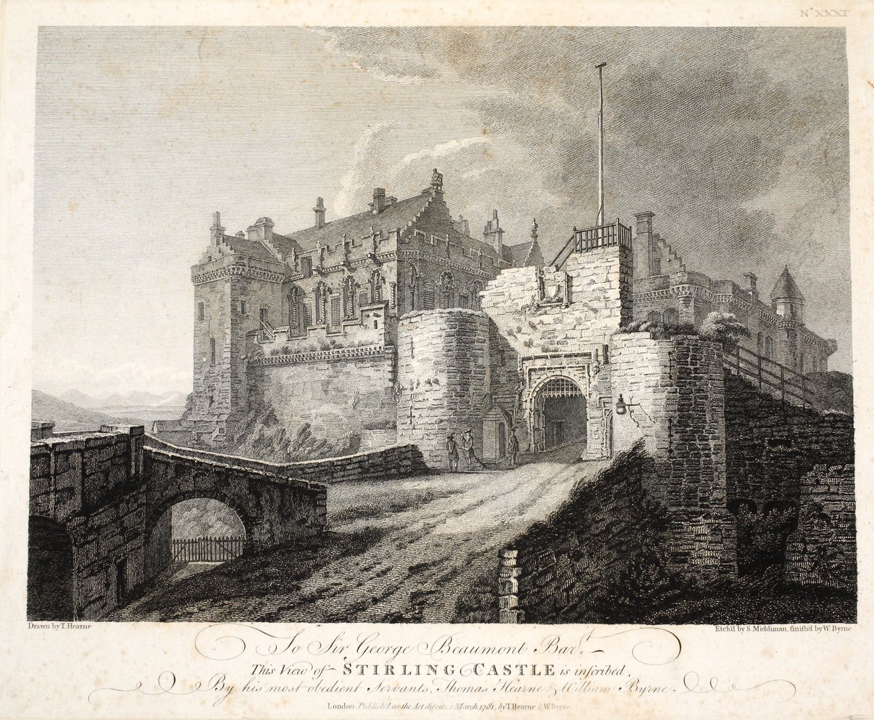 Uitzicht op Stirling Kasteel, gravure door William Byrne door Thomas Hearne