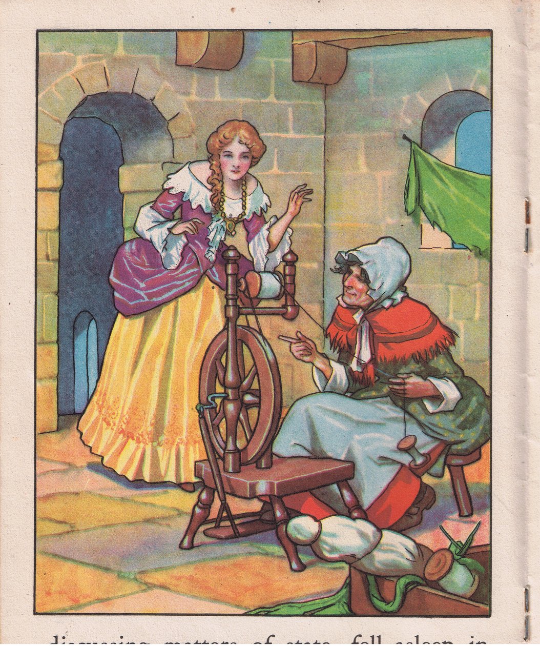 Slapen aan het spinnewiel (litho) door Thomas Heath Robinson