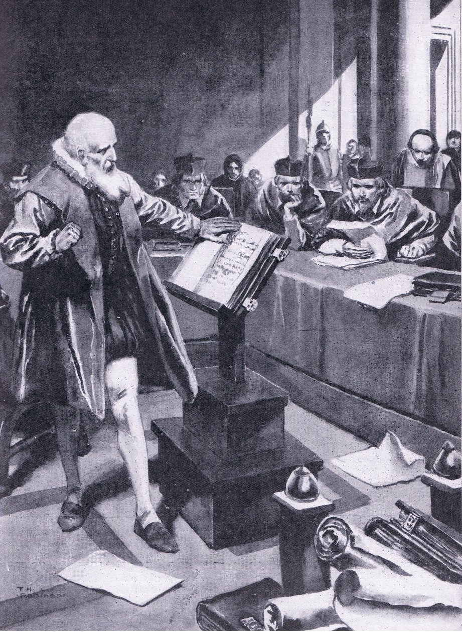 Galileo verschijnt voor de kardinalen in Rome, illustratie uit 