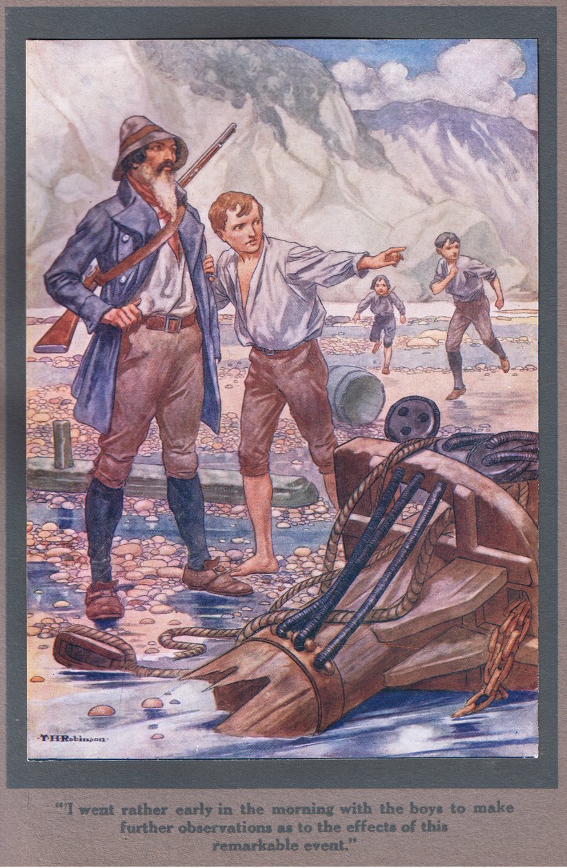 Ik ging vrij vroeg in de ochtend met de jongens om verdere waarnemingen te doen (kleurenlitho) door Thomas Heath Robinson
