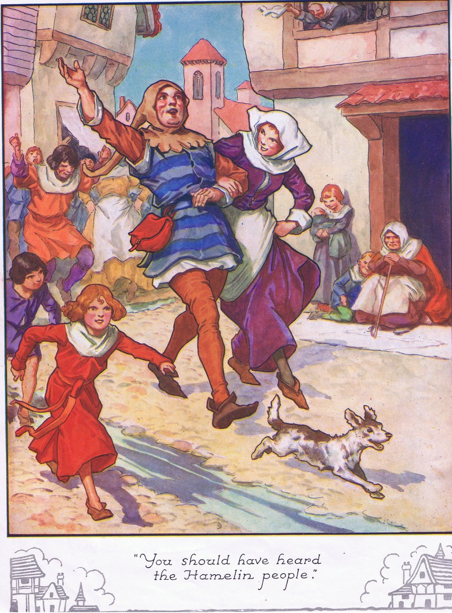 "Je had de mensen van Hamelen moeten horen" (kleurenlitho) door Thomas Heath Robinson