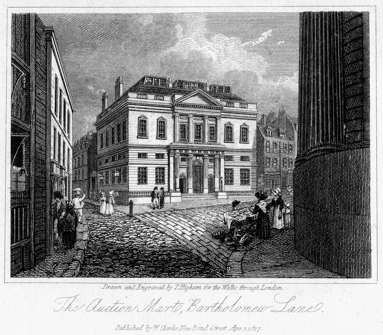 De Veiling Mart, Bartholomew Lane, City of London, 1817 door Thomas Higham
