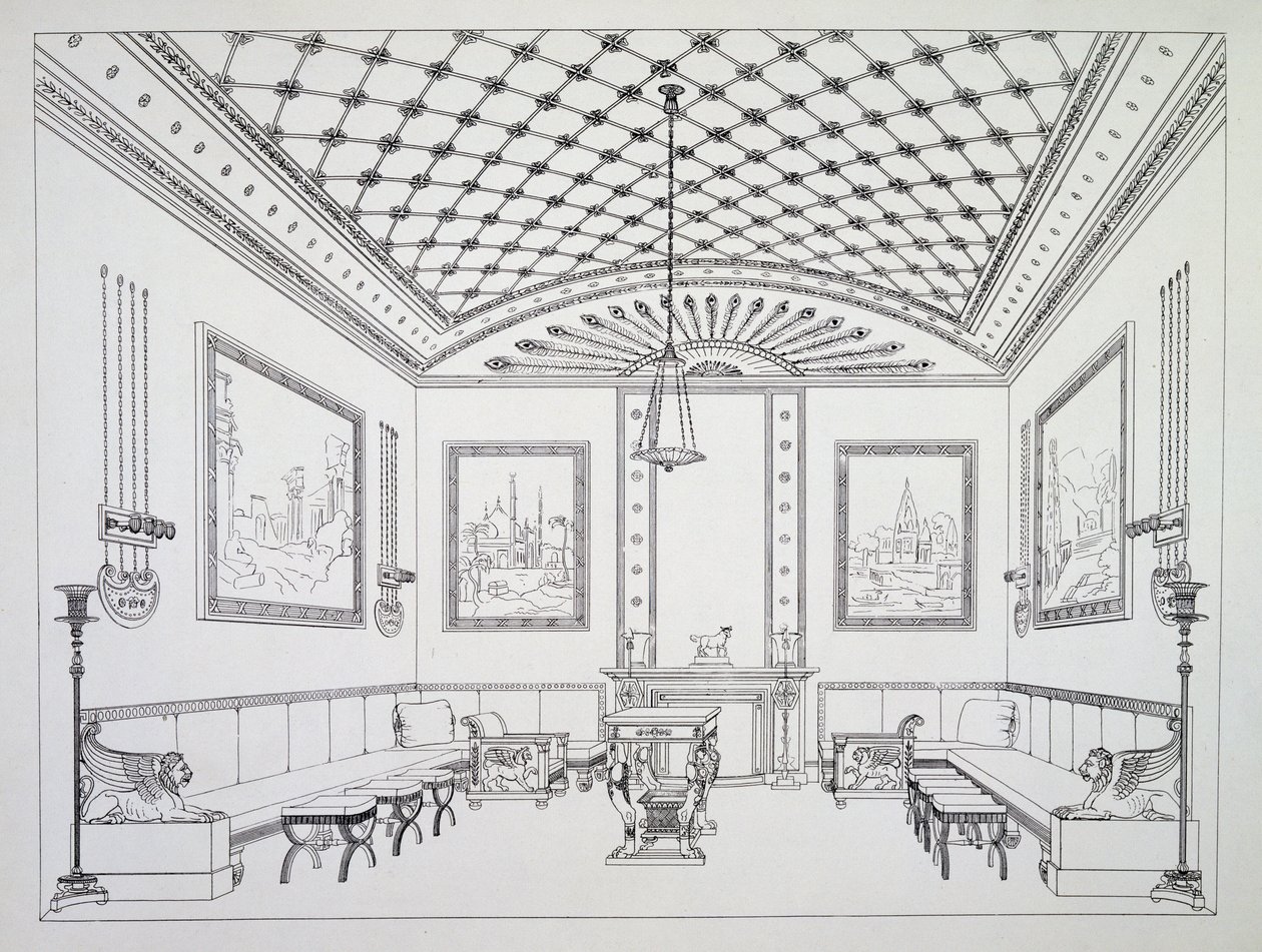 Salon, illustratie uit Household Furniture and Interior Decoration door Thomas Hope
