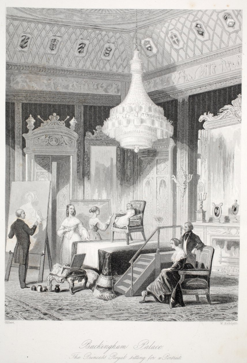 Buckingham Palace - De Prinses Royal poseert voor een portret, uit London Interiors met hun Kostuums en Ceremonies, uitgegeven door Joseph Mead, Londen door Thomas Hosmer Shepherd