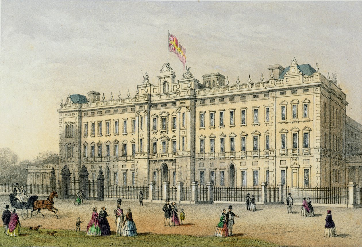 Buckingham Palace, gegraveerd door Bachelier, pub. 1854 door Thomas Hosmer Shepherd