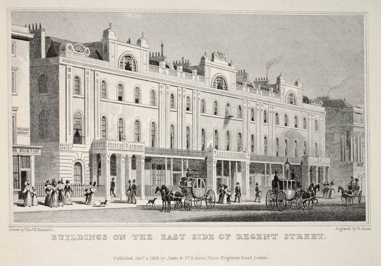 Gebouwen aan de oostkant van Regent Street, uit 
