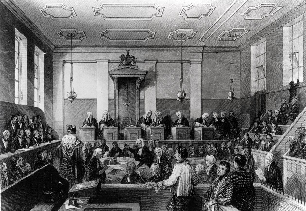 Central Criminal Court, The Old Bailey, gegraveerd door H. Melville door Thomas Hosmer Shepherd