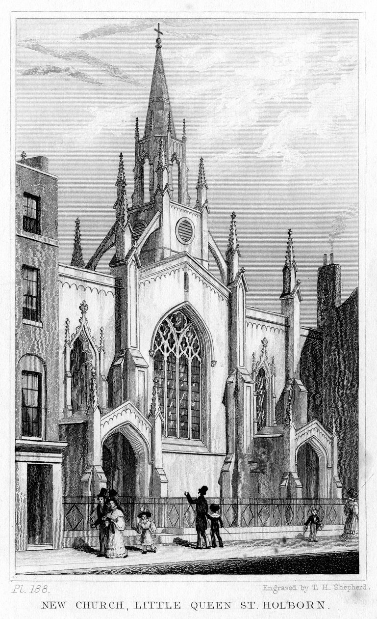 Nieuwe Kerk, Little Queen Street, Holborn, Londen, 19e eeuw door Thomas Hosmer Shepherd