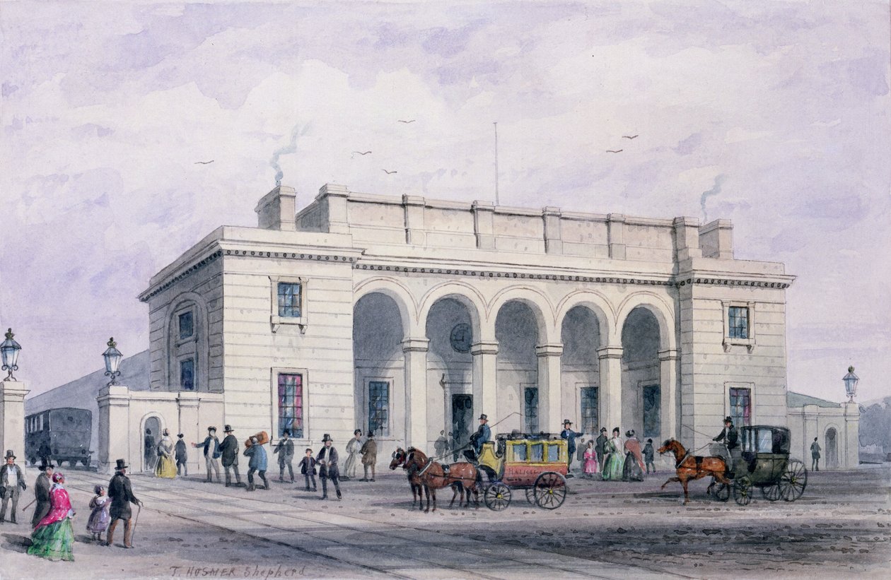 Het Zuidwestelijke Spoorwegstation bij Nine Elms Vauxhall, 1856 door Thomas Hosmer Shepherd