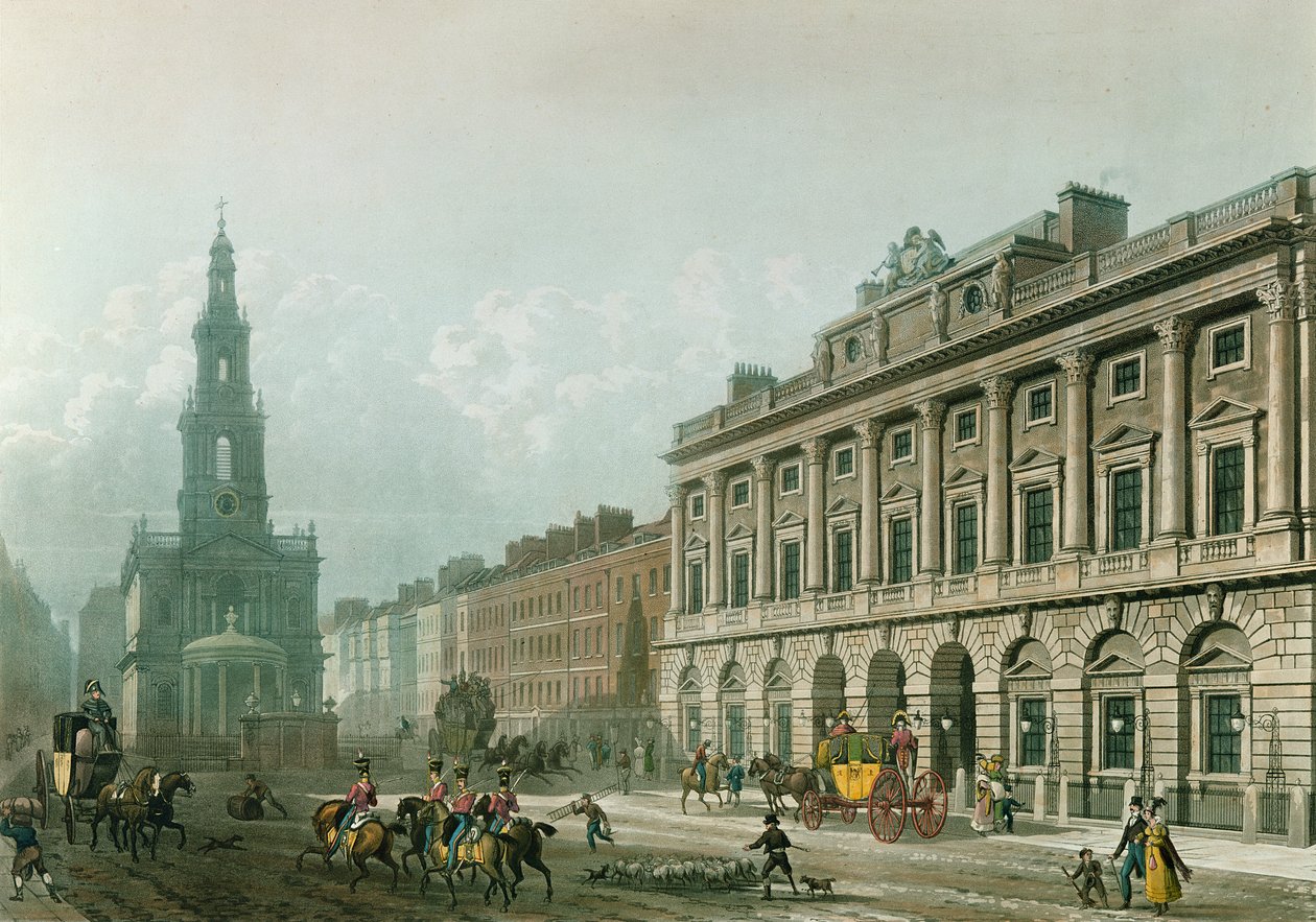 Uitzicht op Somerset House, vanaf de Strand door Thomas Hosmer Shepherd