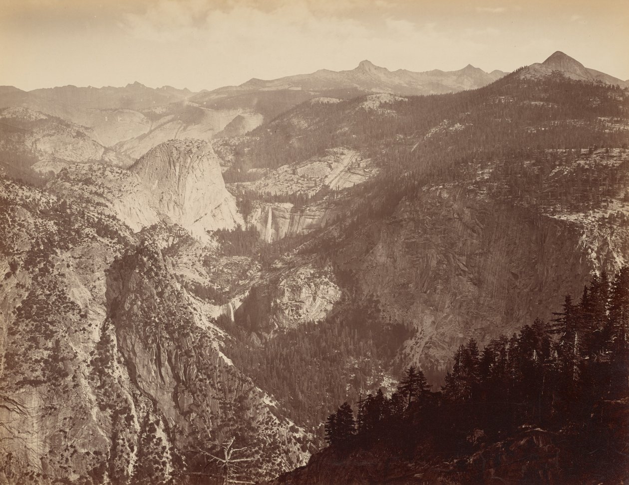 [Yosemite Valley van boven] / [Yowiye en Piwyack. Vernal en Nevada Fall. Yosemite Valley vanaf Glacier Point]. door Thomas Houseworth and Company