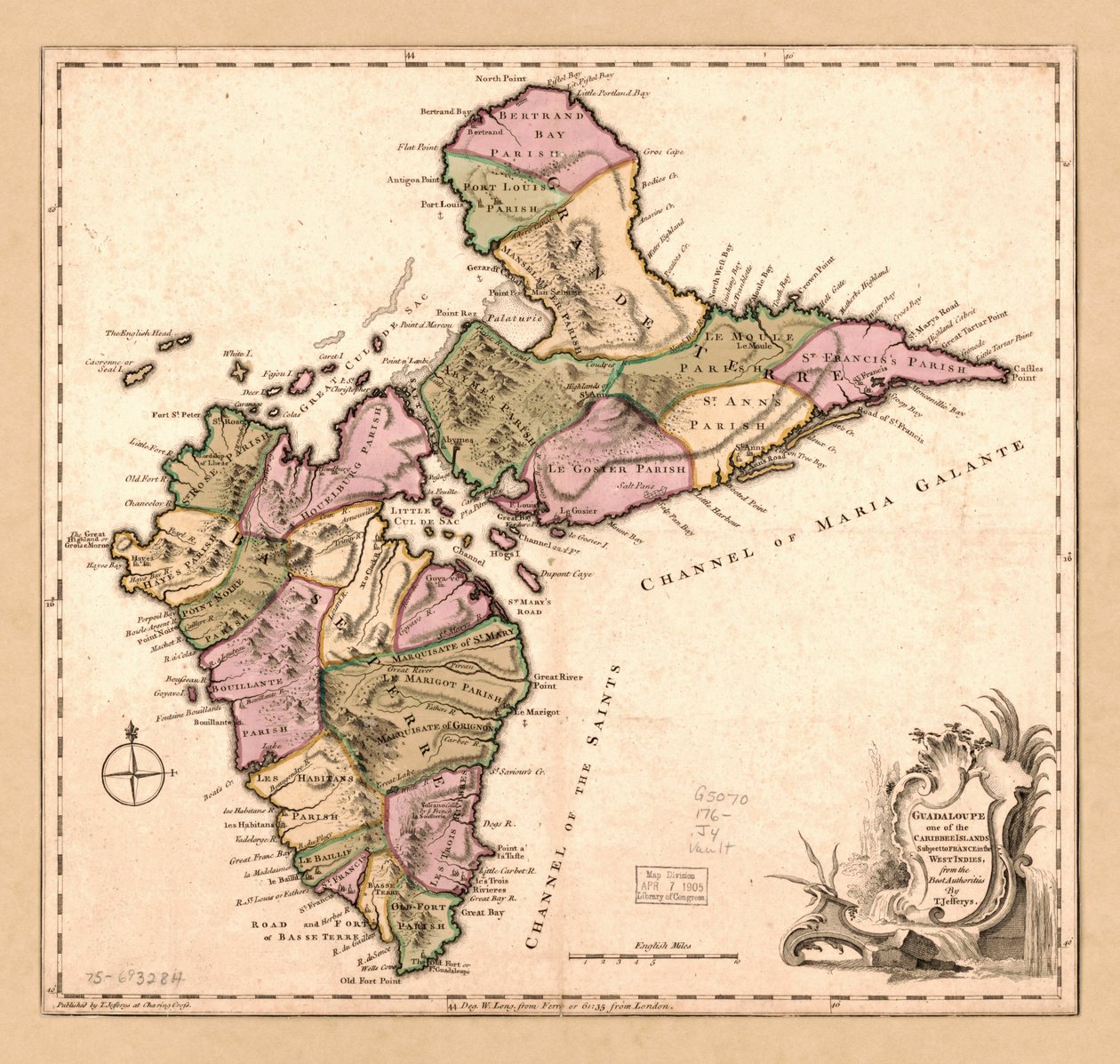 Guadaloupe, een van de Caribbe-eilanden onder Frans gezag in West-Indië, LOC 75693284 door Thomas Jefferys