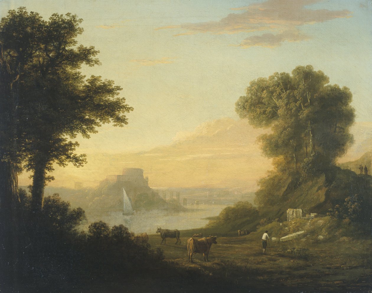 Klassiek landschap met een rivier door Thomas Jones
