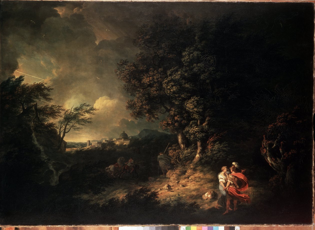 Landschap met Aeneas en Dido door Thomas Jones