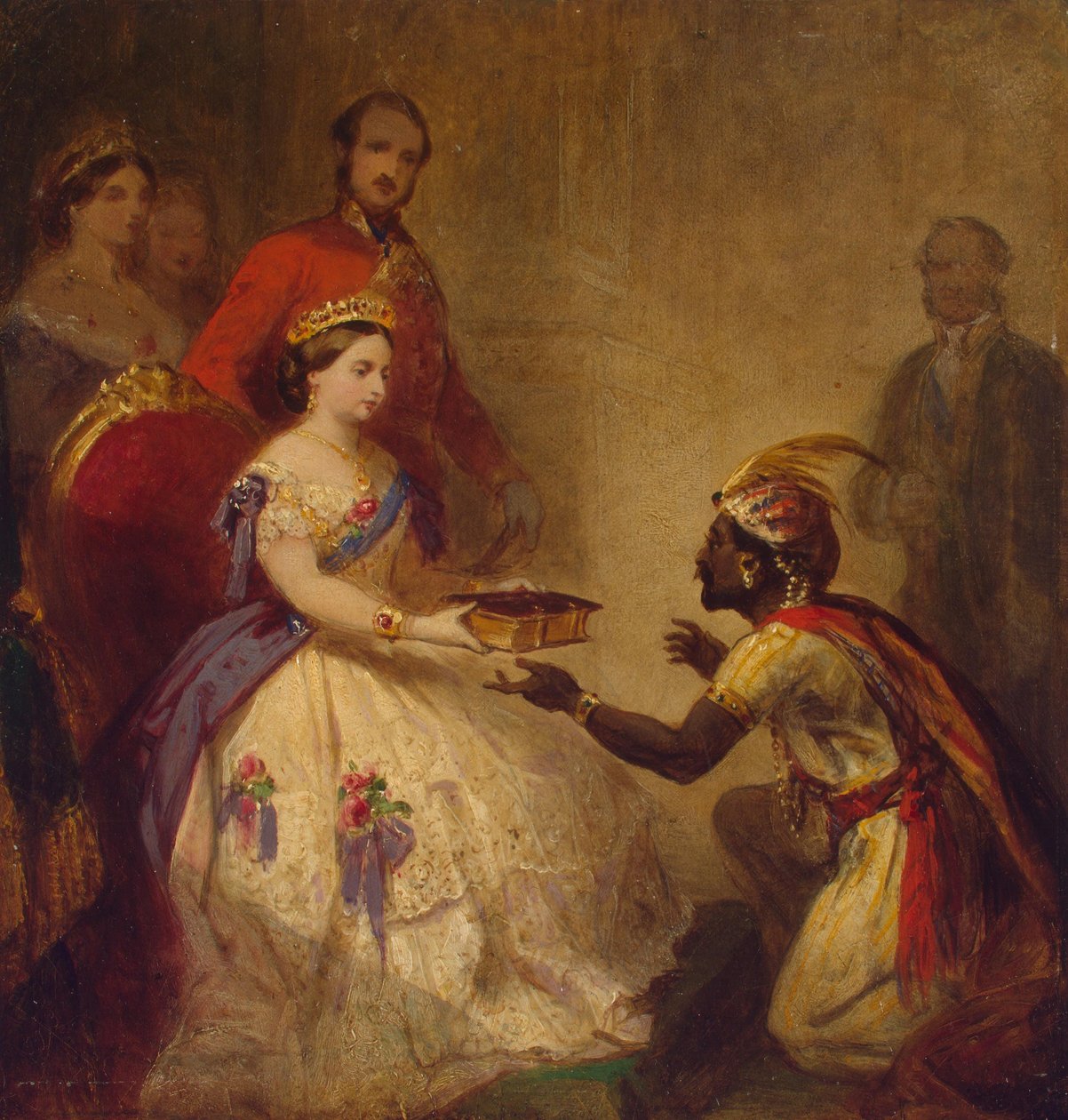 Koningin Victoria geeft de Bijbel aan een Afrikaans opperhoofd (Het geheim van Engelands grootsheid) door Thomas Jones Barker