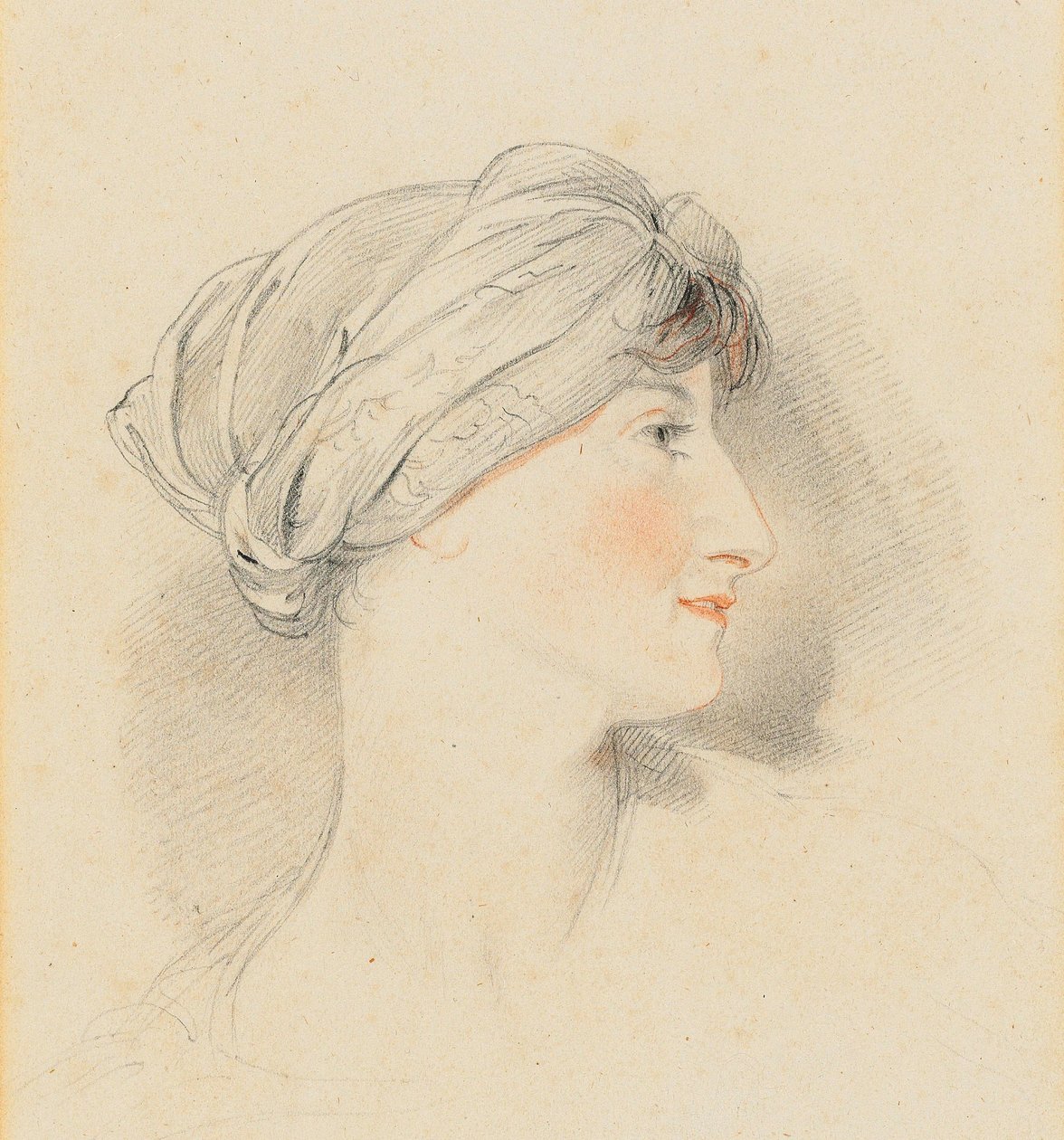 Portret van mevrouw Jens Wolff, in profiel naar rechts, een tulband dragend door Thomas Lawrence