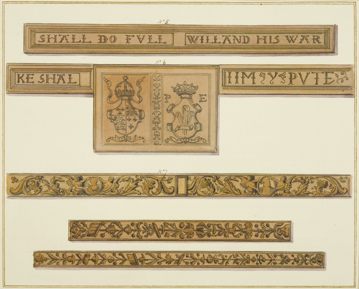 Gesneden fries en wapenschilden van 46 Baldwin Street door Thomas Leeson the Elder Rowbotham