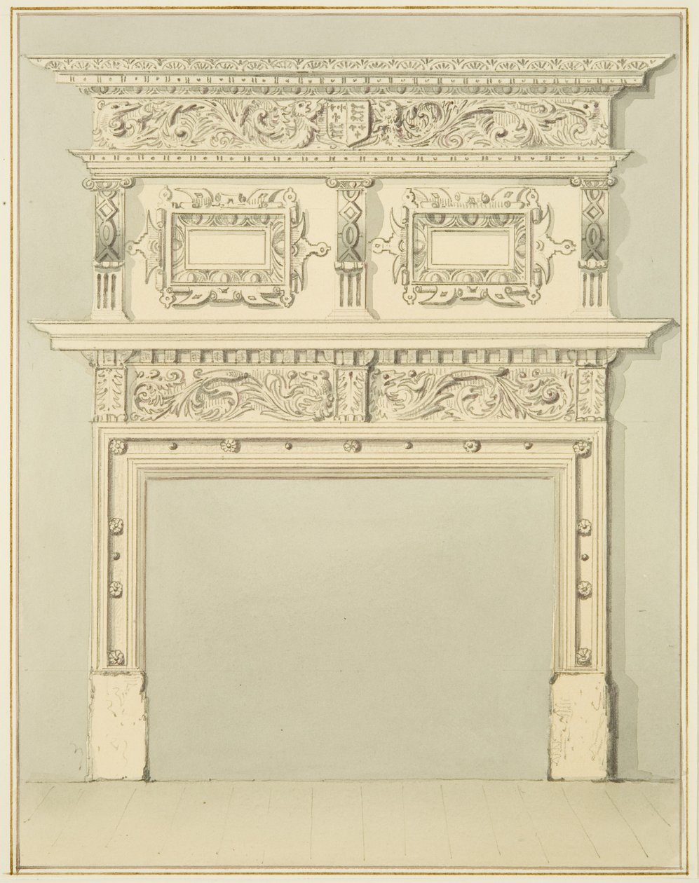 Schoorsteenmantel in de benedenkamer, 9 Small Street door Thomas Leeson the Elder Rowbotham