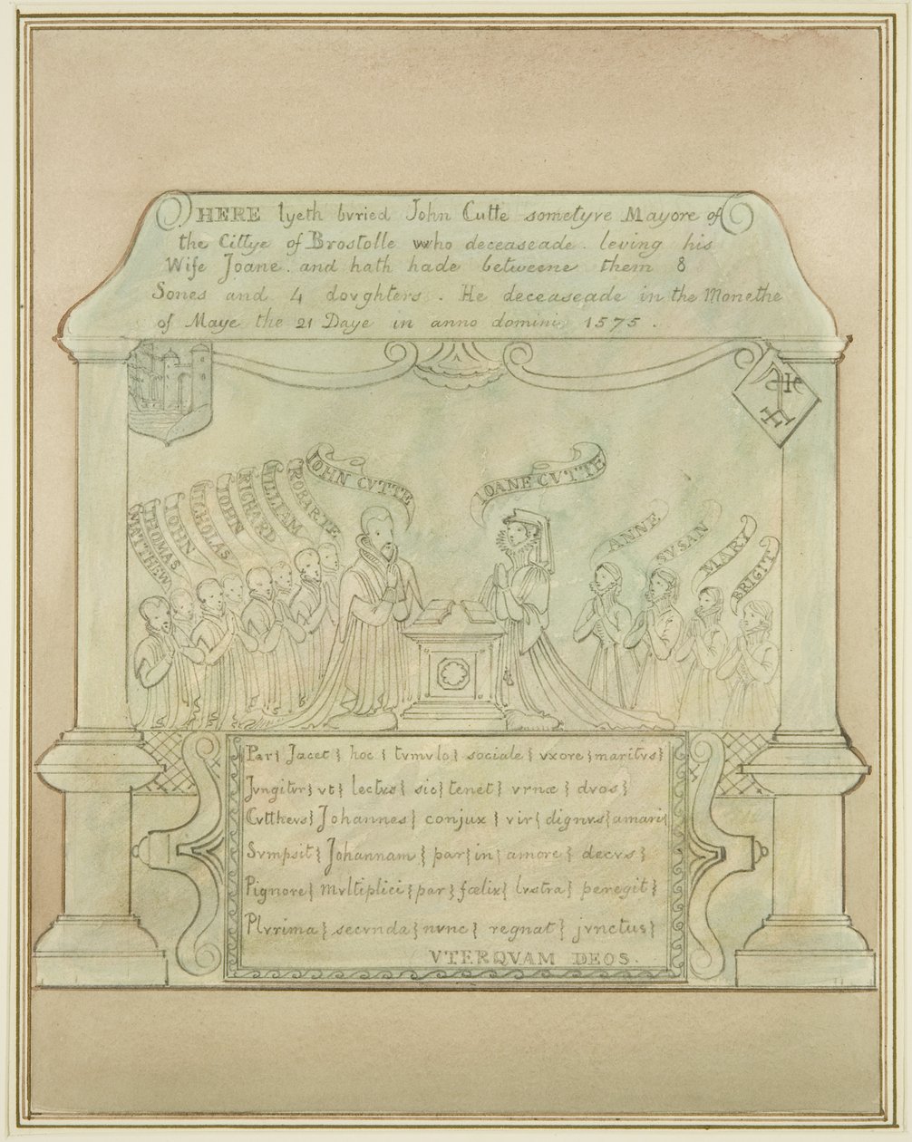 Muurtablet van John Cutte in Burnett Church | Kunstafdruk
