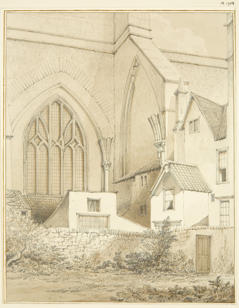 Noordwestelijke hoek van de kathedraal van Bristol door Thomas Leeson the Elder Rowbotham