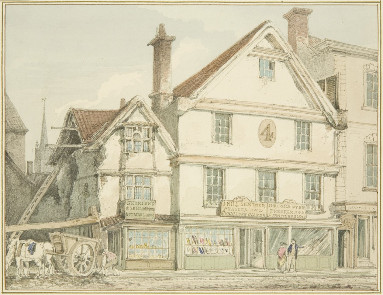 Noordwestelijke hoek van Broadmead door Thomas Leeson the Elder Rowbotham
