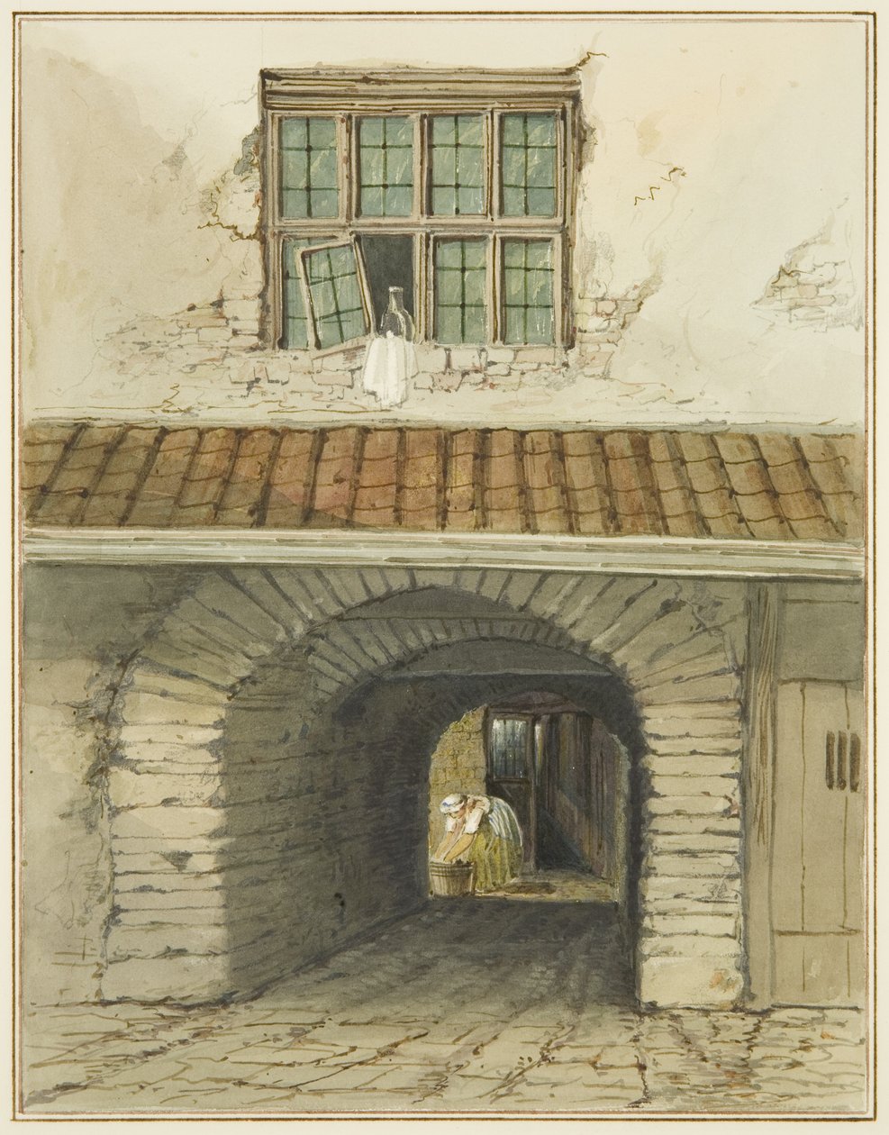 Doorgangsboog bij Marsh Street achter huis door Thomas Leeson the Elder Rowbotham