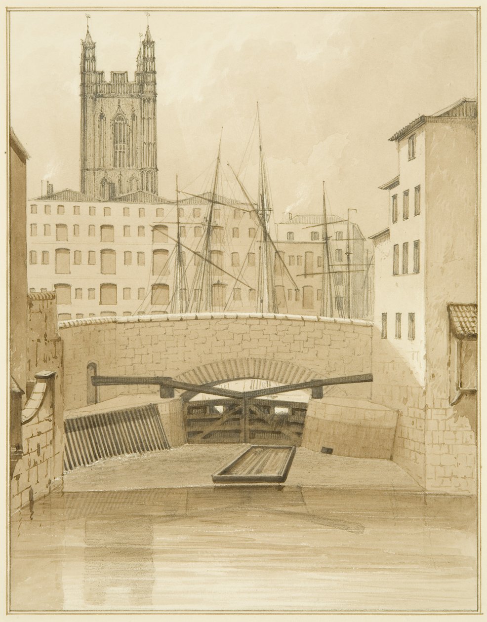 Stenen brug met sluizen door Thomas Leeson the Elder Rowbotham