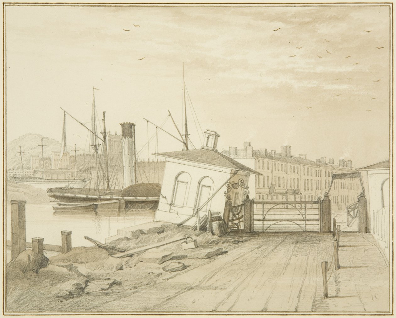 Inzinking van Tolhuis, op Prince Street Bridge, 1828 door Thomas Leeson the Elder Rowbotham