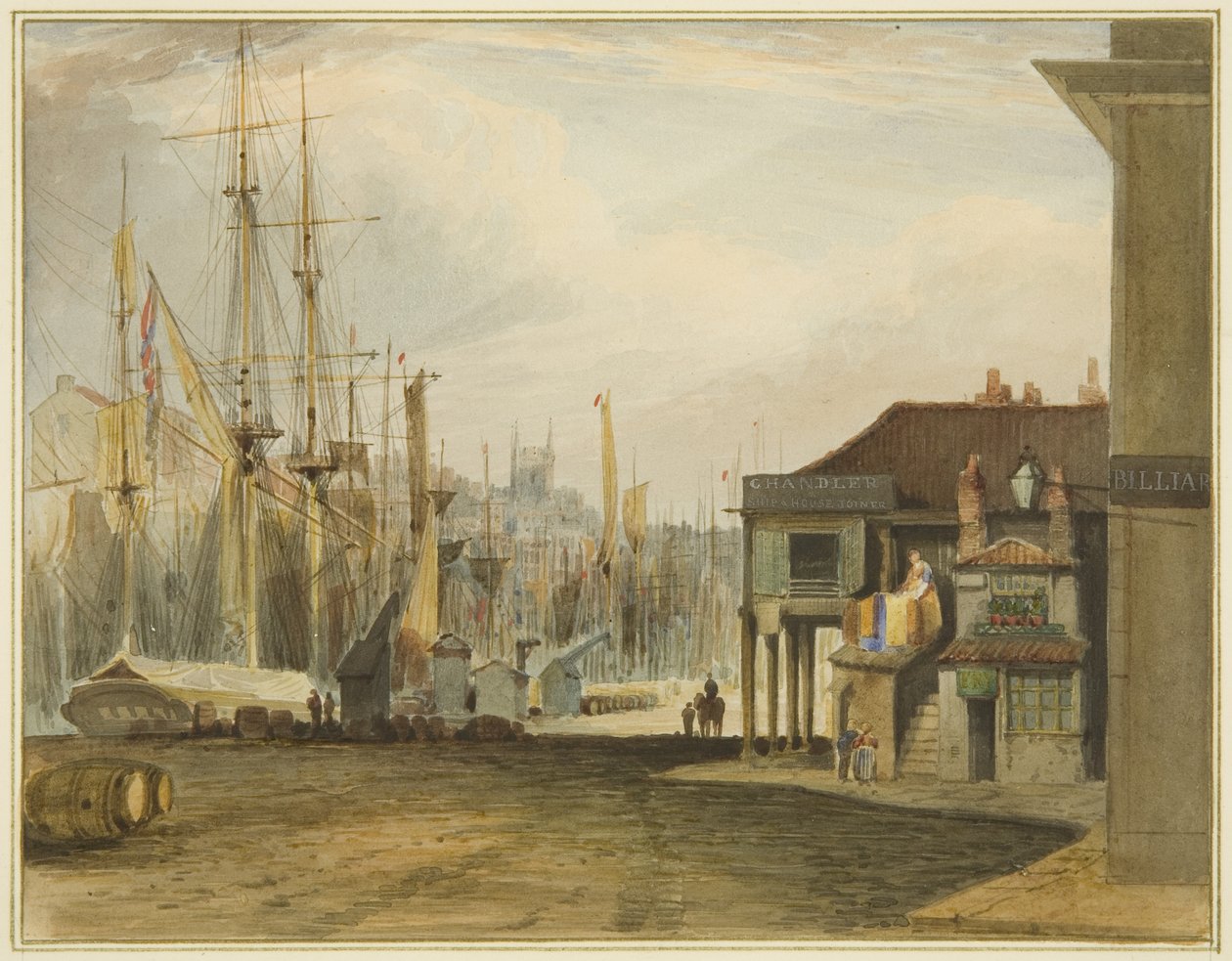 De Kade, kijkend naar het Noorden, met de Oude Graanbeurs door Thomas Leeson the Elder Rowbotham