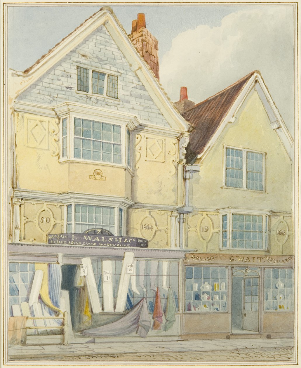 Twee oude Huizen aan de Noordzijde van Castle Street door Thomas Leeson the Elder Rowbotham