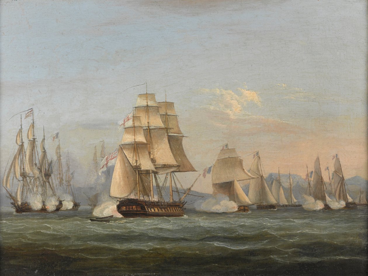 HMS Spartan & Franse Fregatten: Begin van de Actie, 3 mei 1810 (Baai van Napels) door Thomas Luny