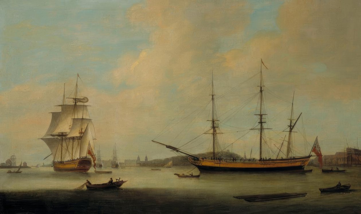Het Amerikaanse schip Granville voor Deptford door Thomas Luny