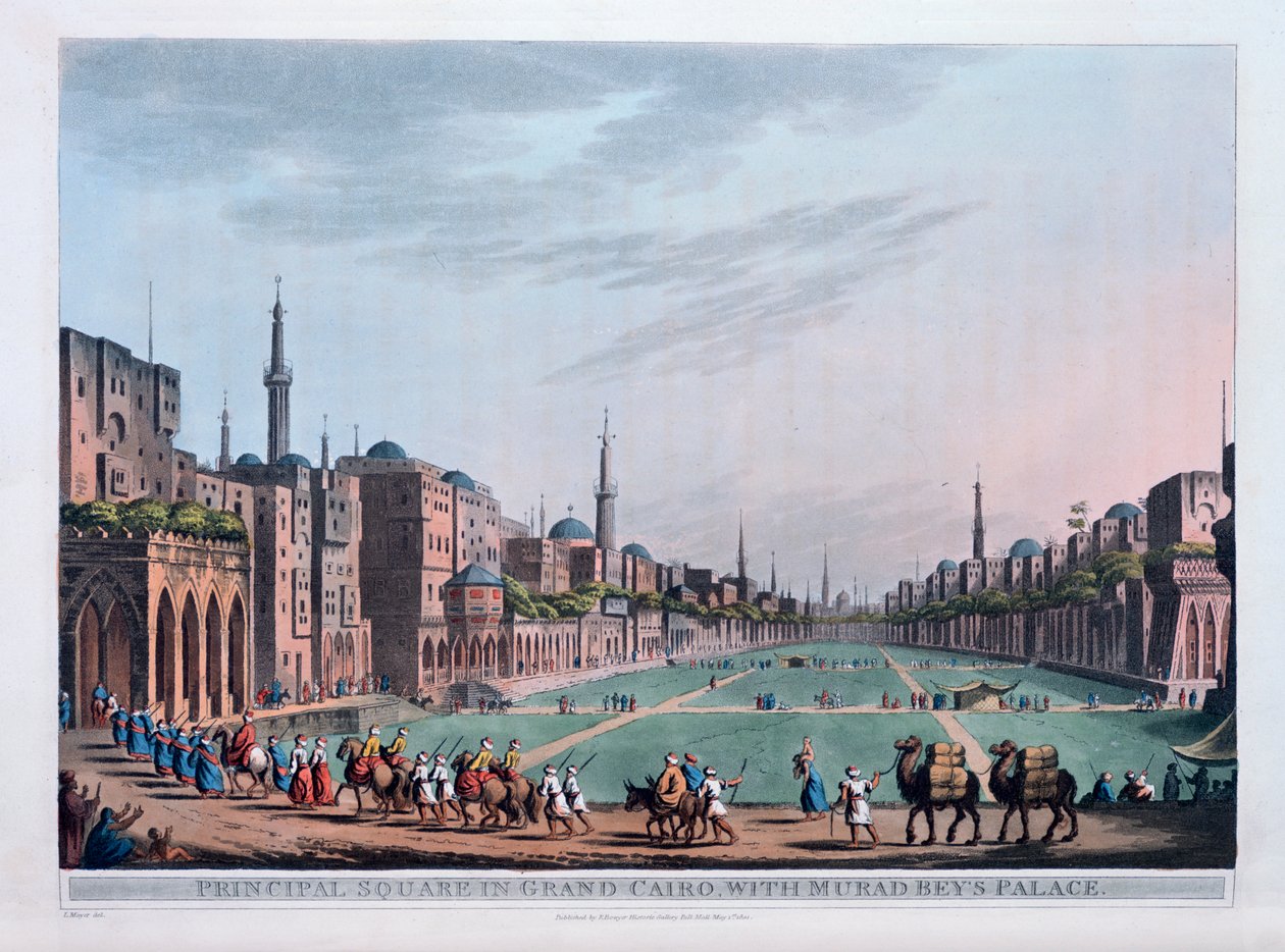 Hoofdplein in Groot Caïro, met het paleis van Murad Bey, 1801 door Thomas Milton