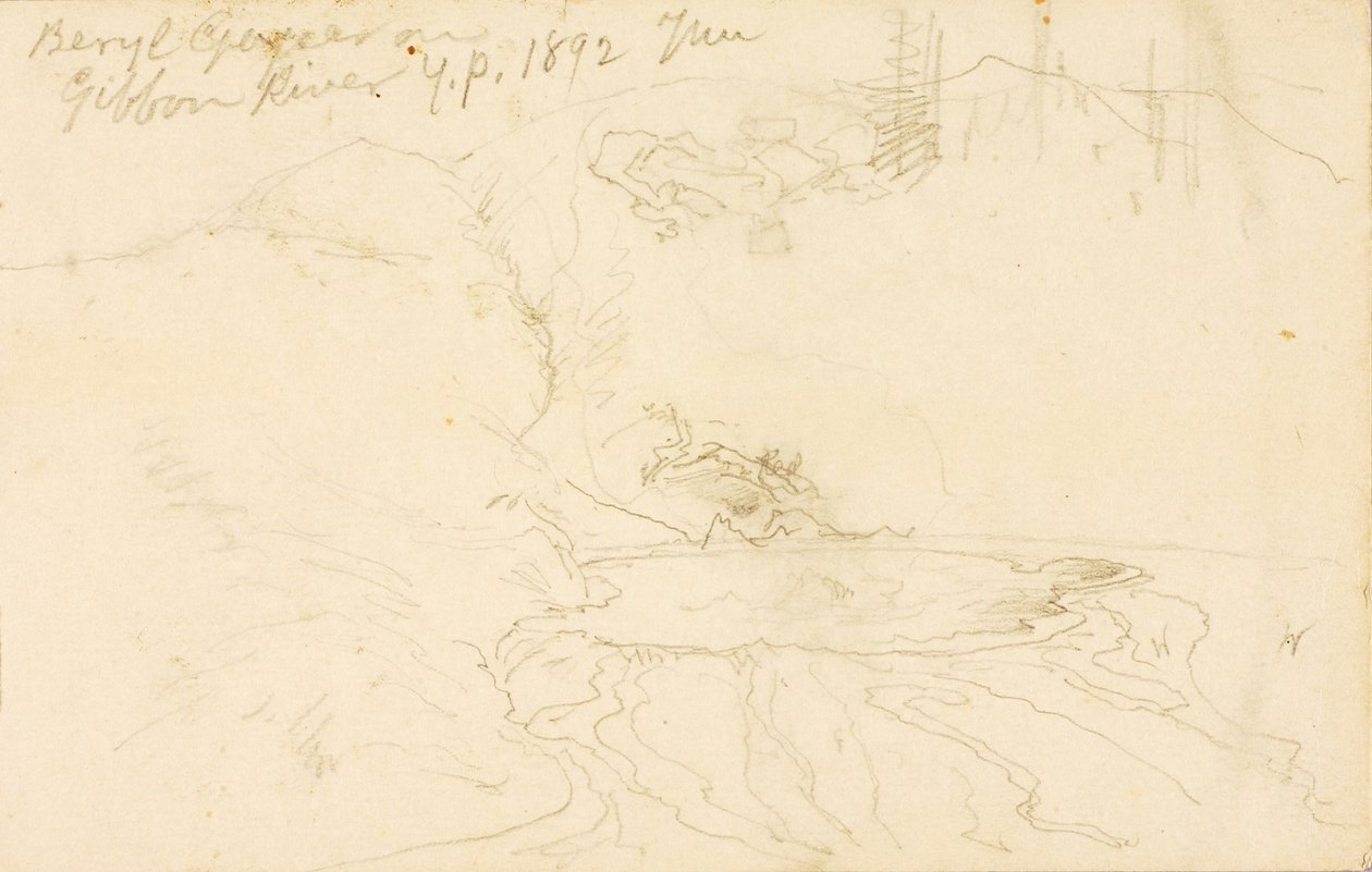 Beryl Geyser op Gibbon River, Yellowstone Park door Thomas Moran