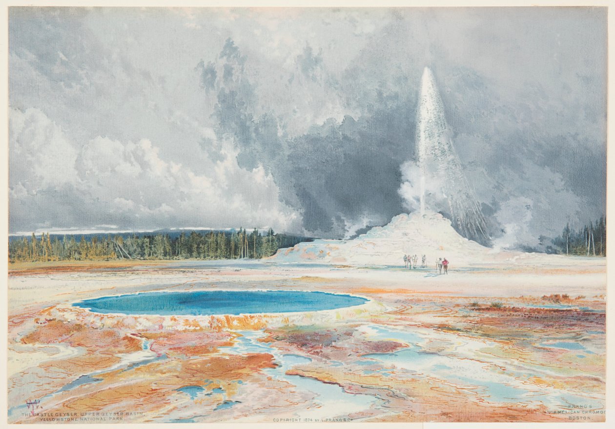 Castle Geyser, bovenste geiserbekken, Yellowstone National Park door Thomas Moran