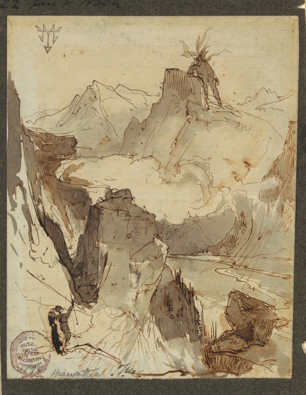 Tekening, Hiawatha ziet Mudjekeewis, 1870-75 door Thomas Moran