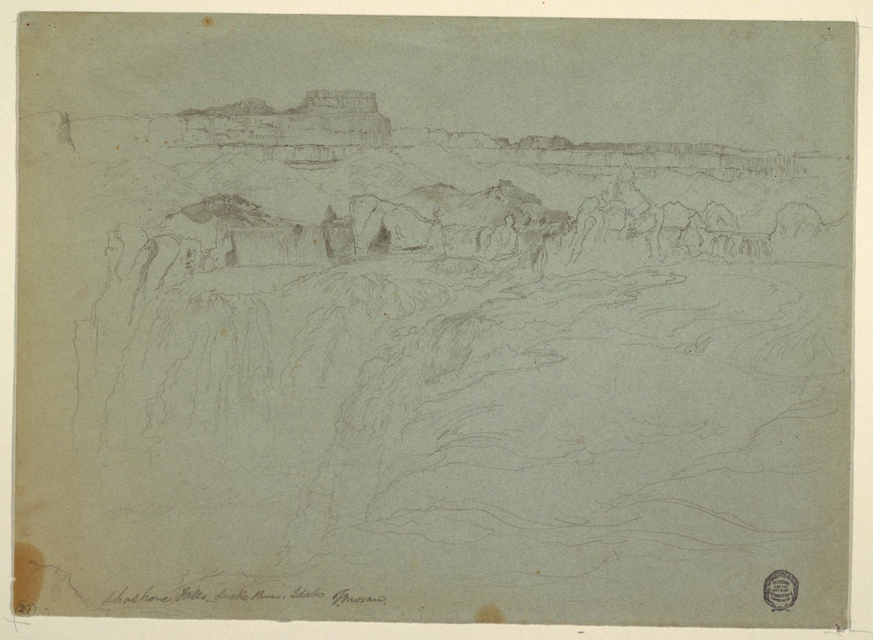 Tekening, Shoshone watervallen, Snake rivier, Idaho, 1875 door Thomas Moran