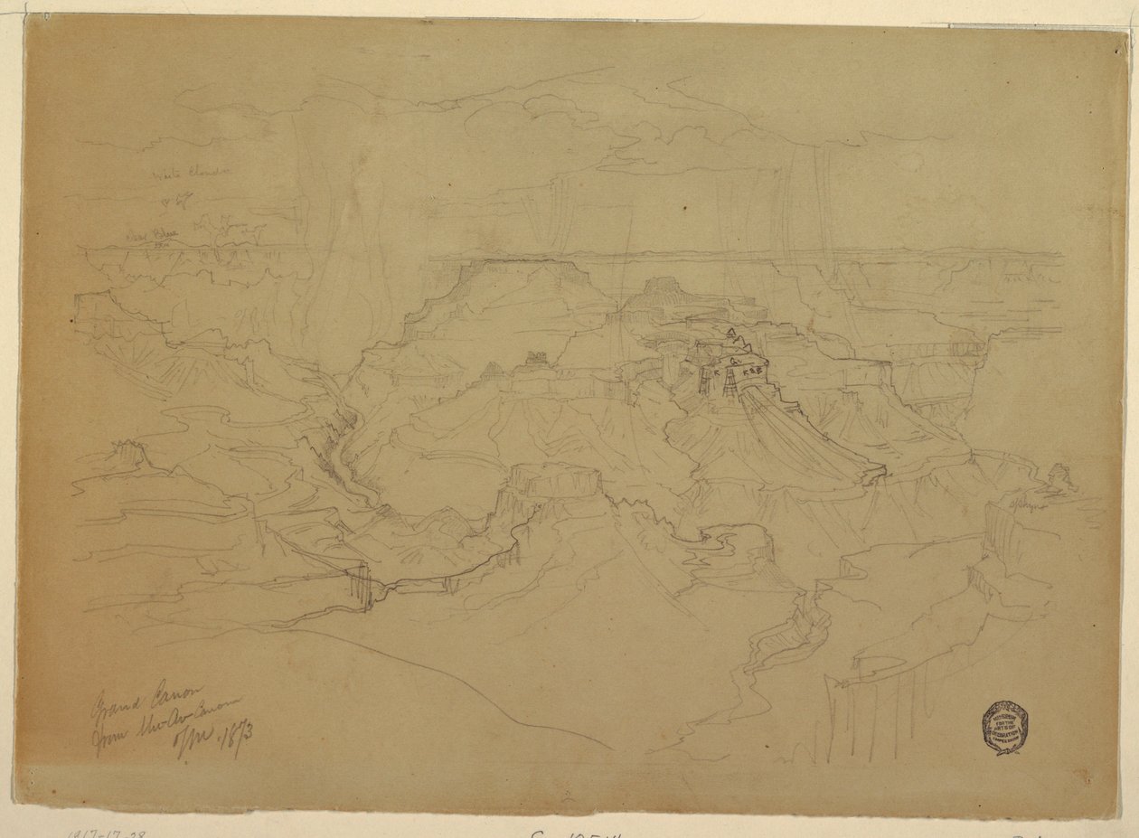 Tekening, De Grand Canyon in de regen, 1873 door Thomas Moran