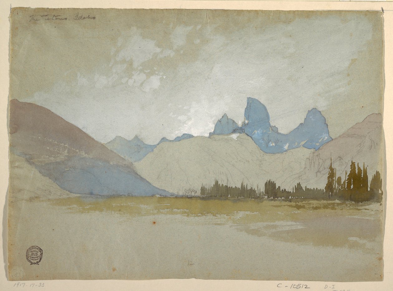 Tekening, De Tetons, Idaho, 1879 door Thomas Moran