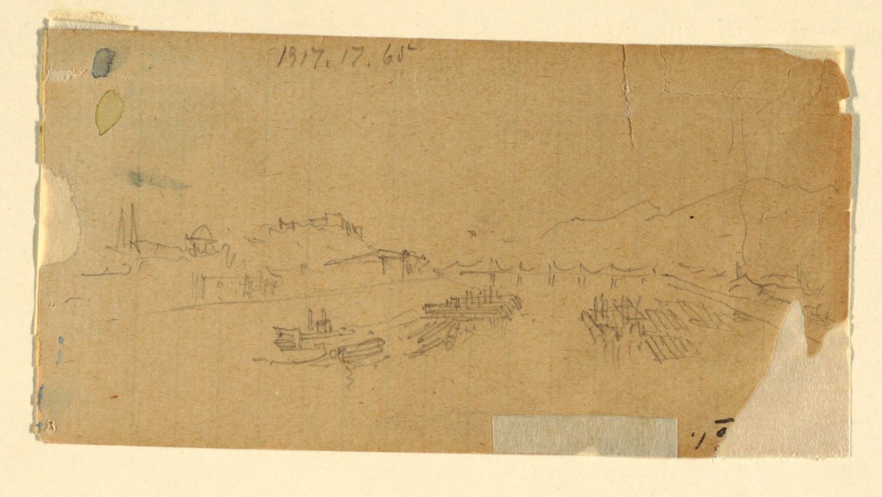 Tekening, De Tetons, gezien vanaf de vlakte, 28 augustus 1879 door Thomas Moran