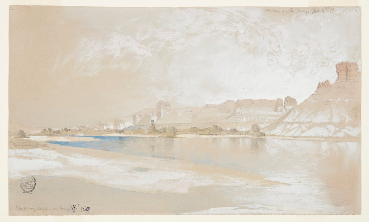 Groene Rivier vanaf de Veerboot, Wyoming Territory door Thomas Moran