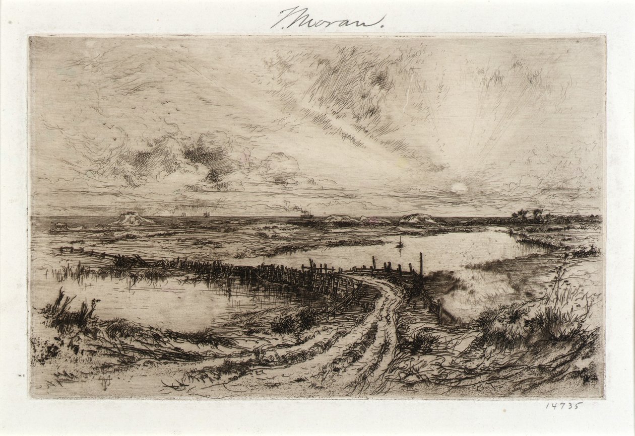 Hook Pond en de oude brug door Thomas Moran