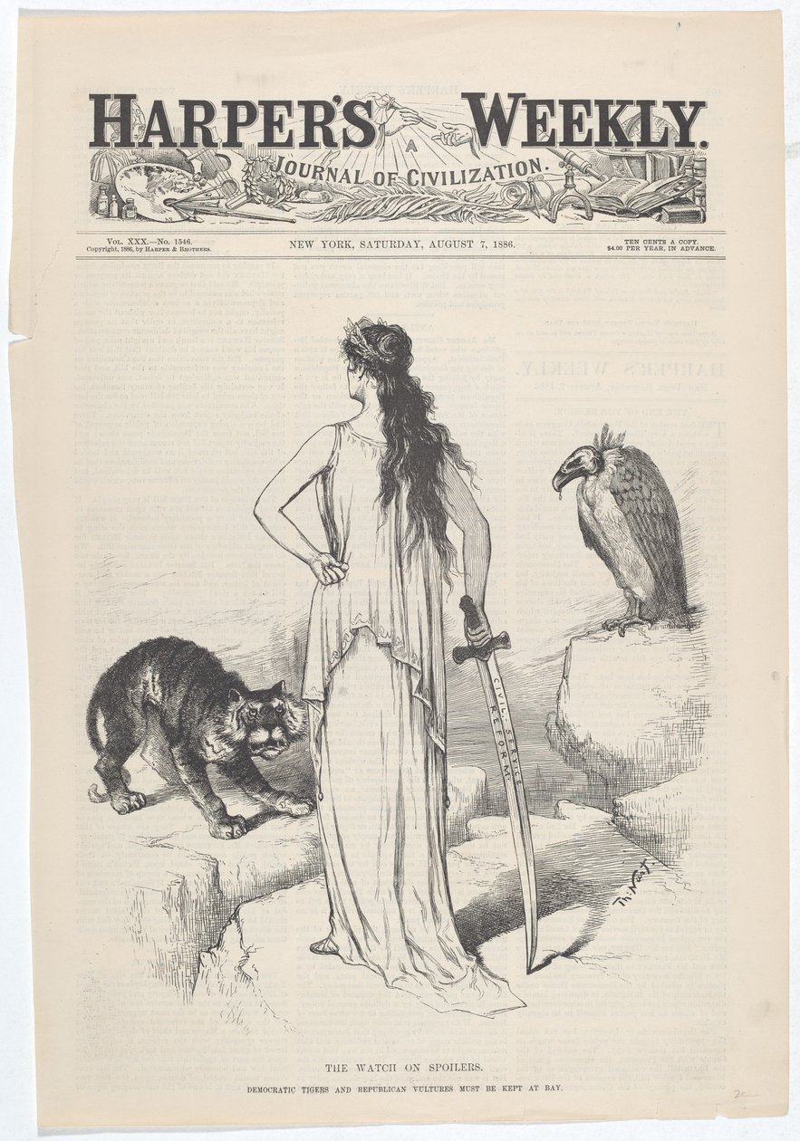 De Wacht op Spoilers. De Democratische Tijgers en Republikeinse Gieren Moeten op Afstand Worden Gehouden. door Thomas Nast