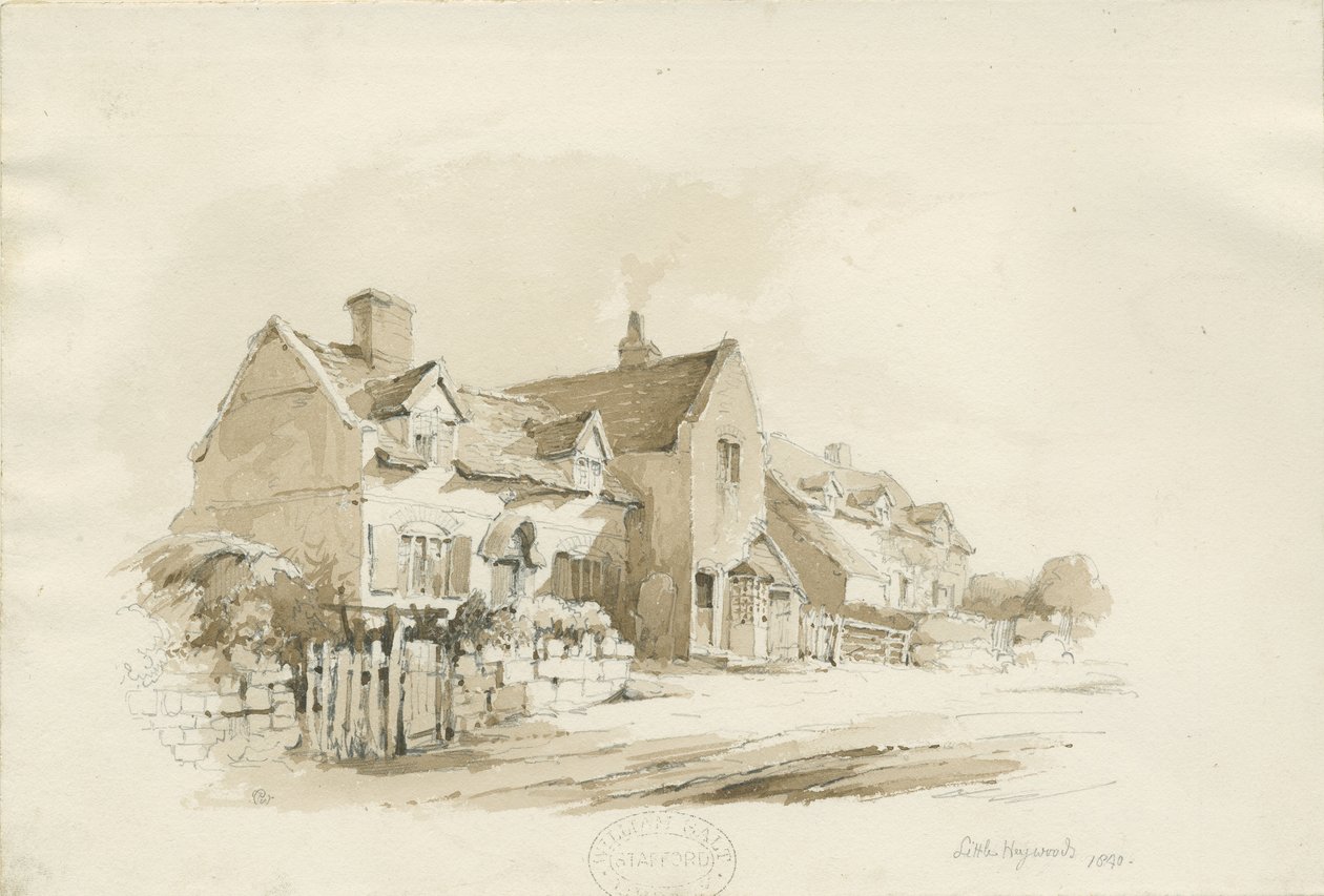 Cottages bij Little Haywood door Thomas Peploe Wood