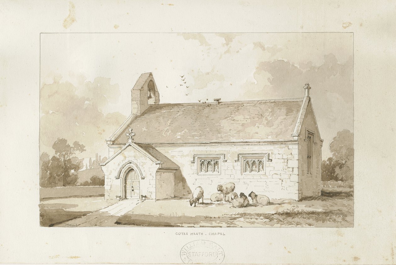 Eccleshall - Cotes Heath Chapel: sepia wassing tekening door Thomas Peploe Wood