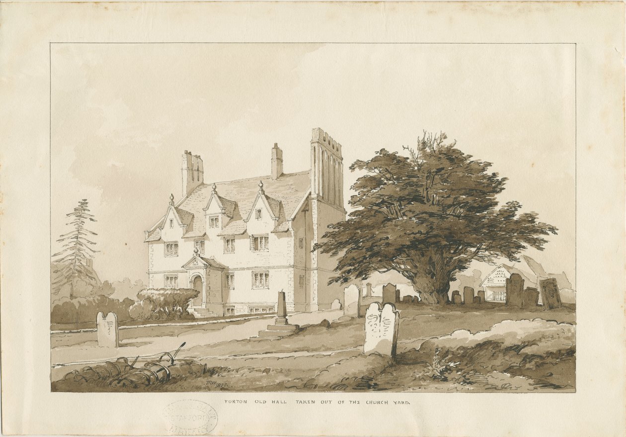 Forton Hall: wassing tekening, nd [?1838] door Thomas Peploe Wood