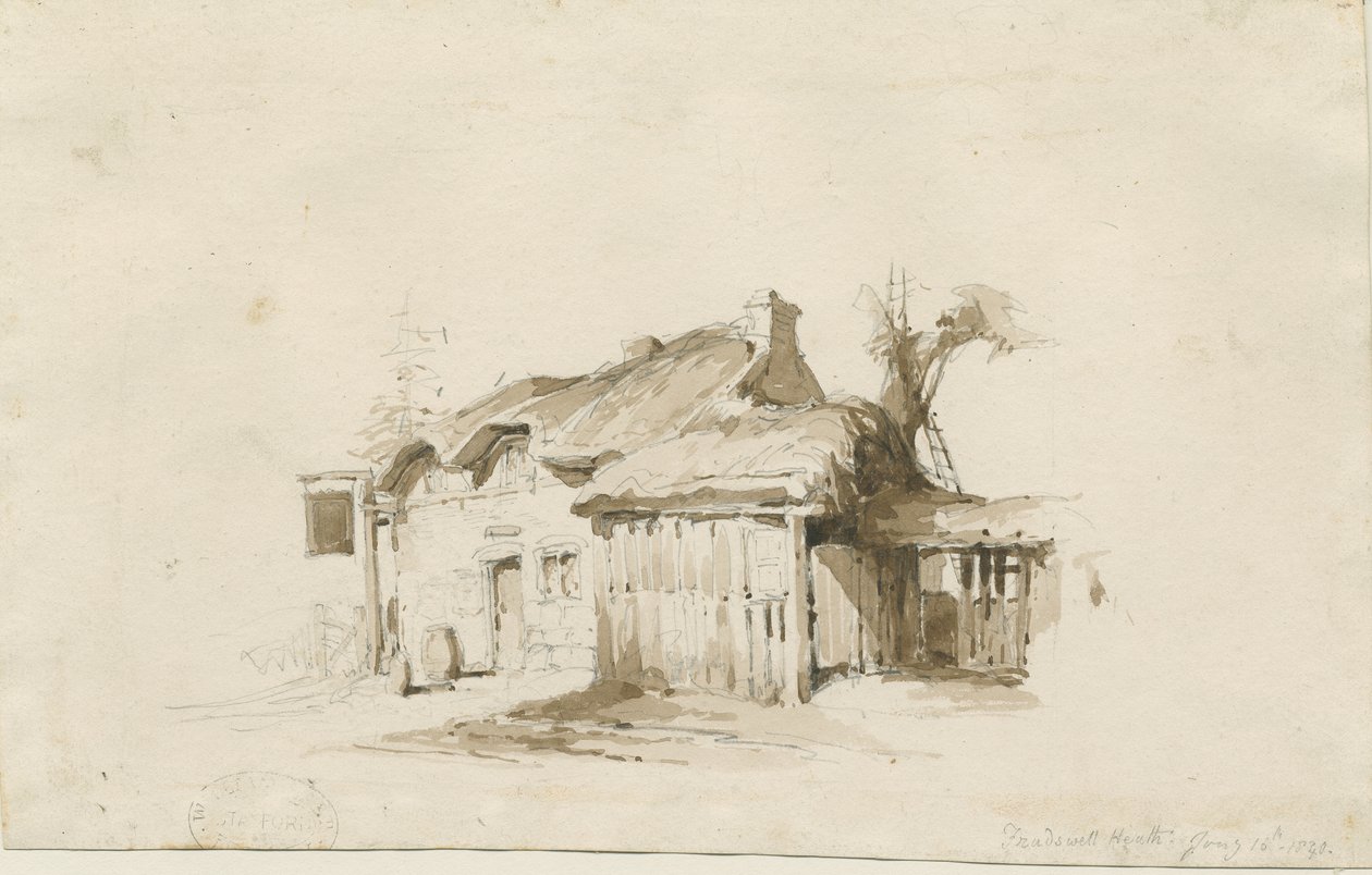 Fradswell - Cottage op de heide: potlood- en wasttekening door Thomas Peploe Wood