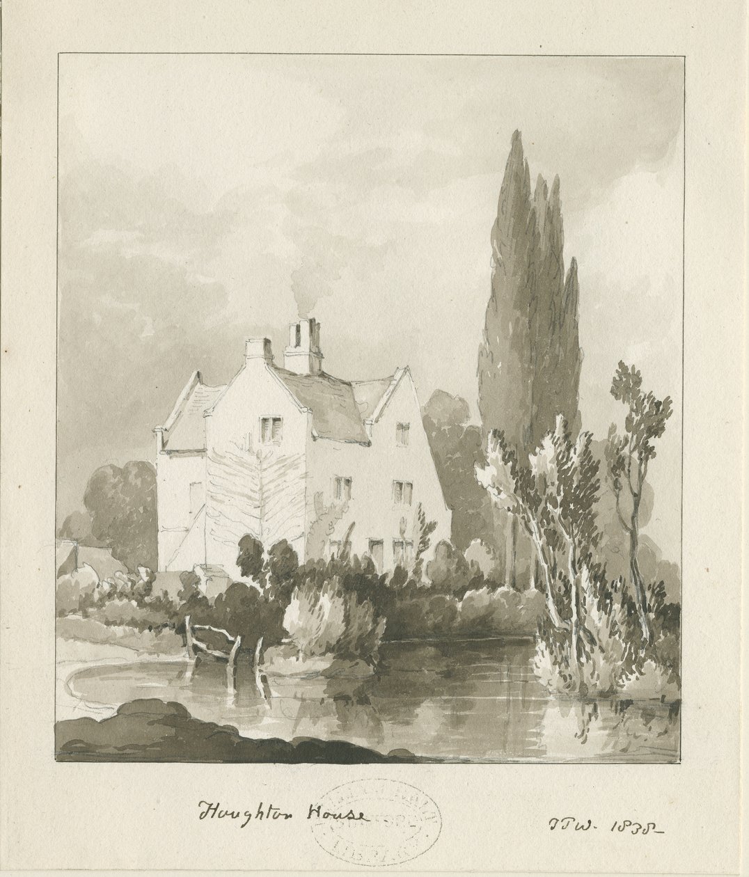 Haughton - Huis: sepia wassing tekening door Thomas Peploe Wood